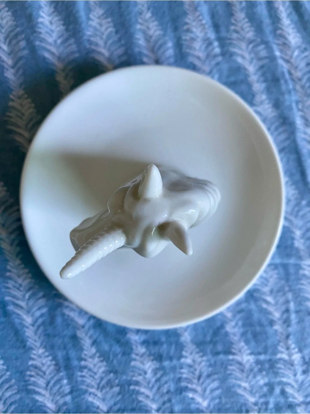 White Unicorn Ring Dish & Square Trinket Tray Set - White and Gold Ceramic